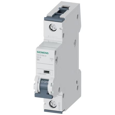 Siemens Miniaturní jistič, rozsah: 5SY6 1pólový 6A vypínací výkon 6 kA, charakteristika: Typ B, rozsah: SENTRON 440V ac