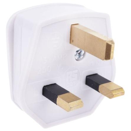 RS PRO Síťová zástrčka barva Bílá, formát pólů: 2+E Velká Británie 13A Typ G – britská BS1363, Kabel, 250V, Termoplast,
