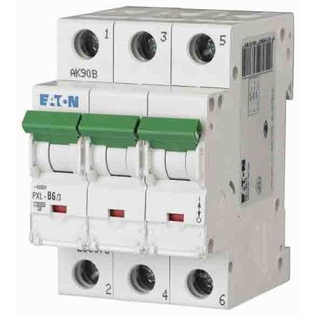 Eaton Miniaturní jistič, rozsah: PXL 3pólový 6A vypínací výkon 10 kA, charakteristika: Typ C, rozsah: xPole 400V ac 48 V