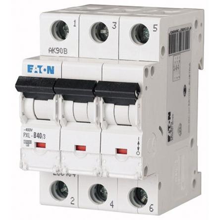 Eaton Miniaturní jistič, rozsah: PXL 3pólový 40A vypínací výkon 10 kA, charakteristika: Typ D, rozsah: xPole 400V ac 48