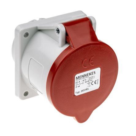 MENNEKES Průmyslový napájecí konektor, řada: 7313, IP44, Panel barva Červená, 32A 3P, 400V