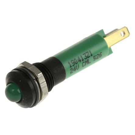 Indikátor pro montáž do panelu Zelená, typ žárovky: LED Pájecí plíšek CML Innovative Technologies 24V 8 mm, IP67