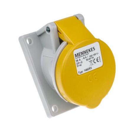 MENNEKES Průmyslový napájecí konektor, řada: 7313, IP44, Panel barva Žlutá, 16A 2P+PE, 110V