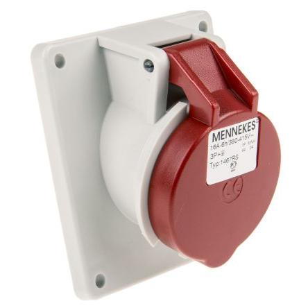 MENNEKES Průmyslový napájecí konektor, řada: 7313, IP44, Panel barva Červená, 16A 4P, 400V