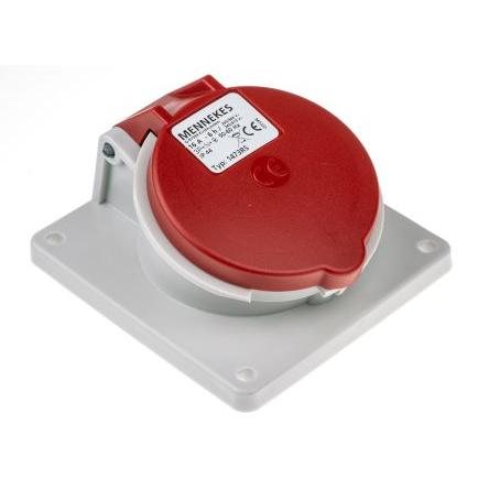MENNEKES Průmyslový napájecí konektor, řada: 7313, IP44, Panel barva Červená, 16A 4P, 400V
