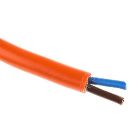 RS PRO Napájecí kabel 2žilový 100 m Polyvinylchlorid plášť, Oranžová, vnější průměr: 7.2 mm OD, 500V 70 °C