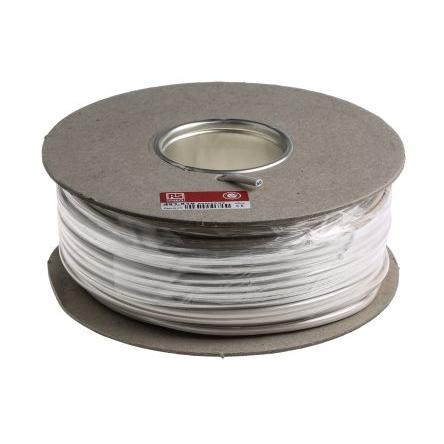 RS PRO Napájecí kabel 2žilový 100 m Polyvinylchlorid plášť, Bílá, vnější průměr: 5.6 mm OD, 300V 70 °C