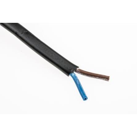 RS PRO Napájecí kabel 2žilový 100 m Polyvinylchlorid plášť, Černá, vnější průměr: 5.6 mm OD, 300V 70 °C