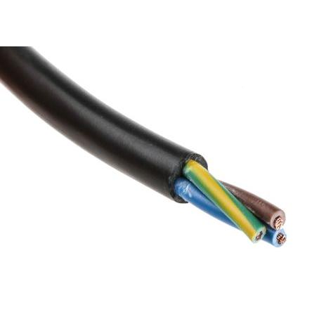 RS PRO Napájecí kabel 3žilový 100 m Polyvinylchlorid plášť, Černá, vnější průměr: 6.65 mm OD, 500V 70 °C