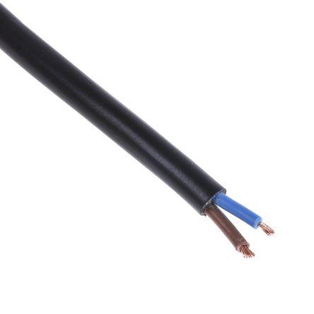 RS PRO Napájecí kabel 2žilový 100 m Polyvinylchlorid plášť, Černá, vnější průměr: 5.9 mm OD, 300V 70 °C