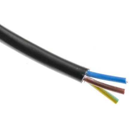 RS PRO Napájecí kabel 3žilový 100 m Polyvinylchlorid plášť, Černá, vnější průměr: 6.3 mm OD, 300V 70 °C