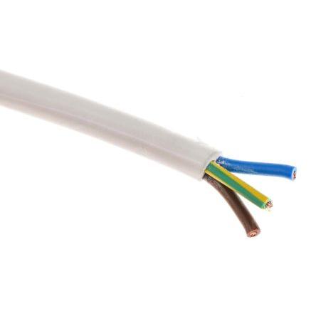 RS PRO Napájecí kabel 3žilový 50 m Polyvinylchlorid plášť, Bílá, vnější průměr: 6.7 mm OD, 300V 70 °C