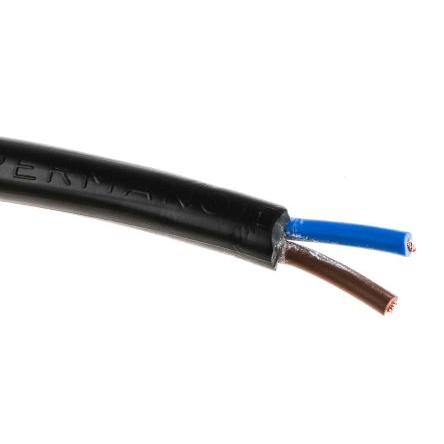 RS PRO Napájecí kabel 2žilový 100 m Polyvinylchlorid plášť, Černá, vnější průměr: 7.2 mm OD, 500V 70 °C