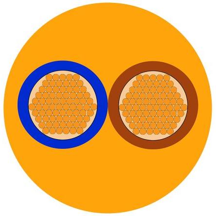 RS PRO Napájecí kabel 2žilový 100 m Polyvinylchlorid plášť, Oranžová, vnější průměr: 8.6 mm OD, 500V 70 °C