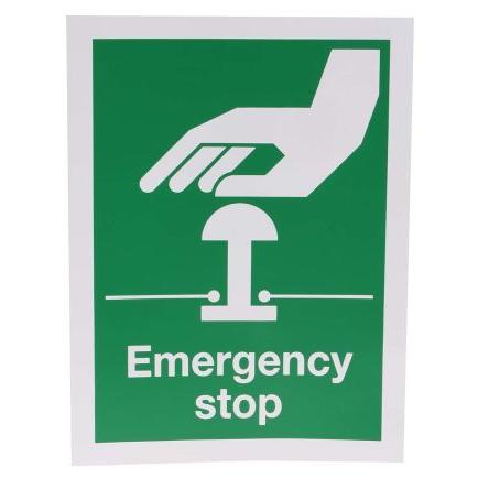 Tabulka bezpečných podmínek, Vinyl Zelená, Bílá, Zelená, Bílá, Angličtina RS PRO Emergency Stop