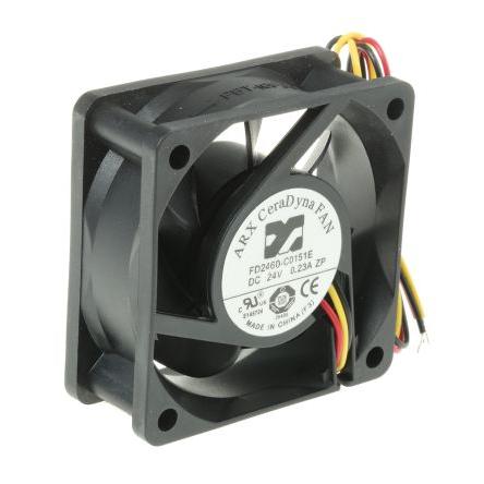 ARX Axiální ventilátor, řada: CeraDyna, průtok vzduchu: 33.35 m³/h 4.32 W 24V dc 180 mA IP20 60 mm 60mm 25.4 mm