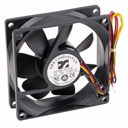 ARX Axiální ventilátor, řada: CeraDyna, průtok vzduchu: 67.5 m³/h 2.88 W 12V dc 240 mA IP20 80 mm 80mm 25.4 mm