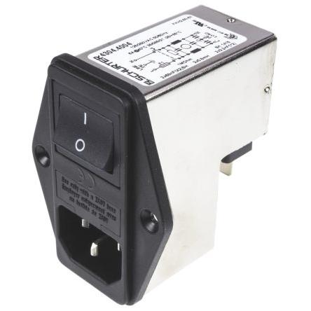Schurter Konektor IEC 6A C14 Vnější, Montáž do panelu 5 x 20 mm, 250V ac 2 póly, 60Hz Rychlé připojení, 85 °C 1, -25 °C