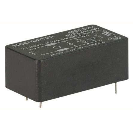 Filtr RFI, řada: FPP2, 100 nF, 250V ac, 60Hz, Průchozí otvor 2 mH, Kolík, 1 A, počet fází: 1, 250 μA, Schurter, 1,