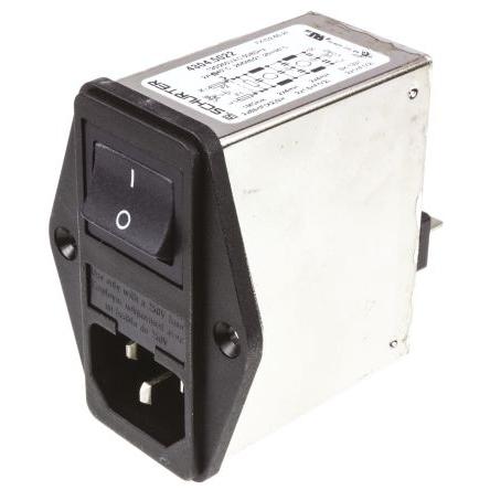 Schurter Konektor IEC 2A C14 Vnější, Montáž do panelu 5 x 20 mm, 250V ac 2 póly, 60Hz Rychlé připojení, 85 °C, -25 °C