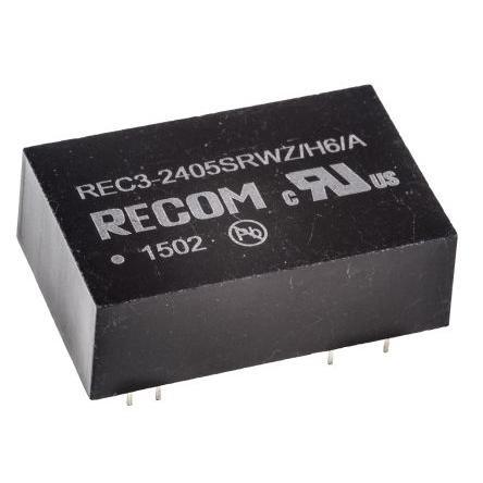 Recom Měnič DC/DC REC3, výstup: 5V dc 6 kV dc, Vin 36V dc 600 mA, Vin 9V 3 W -40 °C 85 °C Průchozí otvor