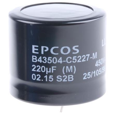 Kondenzátor, řada: B43504 220 μF ±20 % 610 B43504C5227M060 450V dc, Zacvakávací montáž TDK