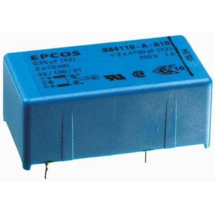 Filtr EMC, řada: B84110-A, 4700 pF, 250V ac/dc, 60Hz, Průchozí otvor 2 mH, Kolík, 4 A, počet fází: 1, 369 μA, TDK,