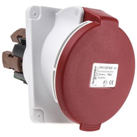 Schneider Electric Průmyslový napájecí konektor, řada: Mureva, IP44, Panel barva Červená, 32A 3P+N+PE, 415V