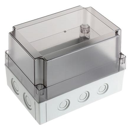 Fibox Pouzdro IP67, IP66 Nestíněný barva Šedá IK08 barva Čirá Polykarbonát 180 mm 125 mm 130 mm Termoplastický elastomer