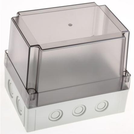 Fibox Pouzdro IP67, IP66 Nestíněný barva Šedá IK08 barva Čirá Polykarbonát 180 mm 150 mm 130 mm Termoplastický elastomer