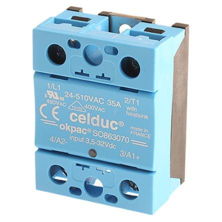 Celduc Polovodičové relé 40 A Lišta DIN SPST 510 Vrms SO8 32V