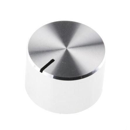Knoflík potenciometru Stříbrná 18 mm Průměr knoflíku, barva ukazatele: Stříbrná barva ukazatele 4 mm hřídel RS PRO