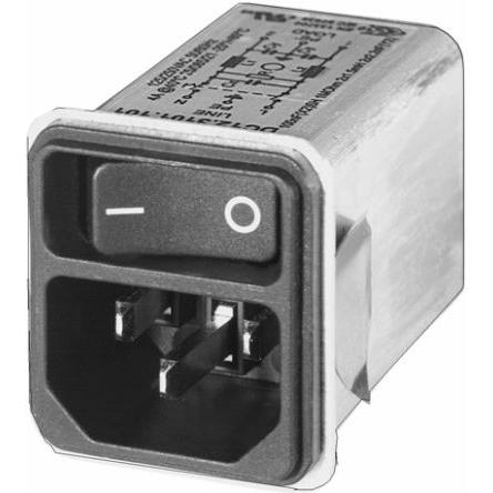 Schurter Konektor IEC 6A C14 Vnější, Zacvakávací montáž, 250V ac, 60Hz Rychlé připojení, 85 °C, -25 °C DC12.4102.101