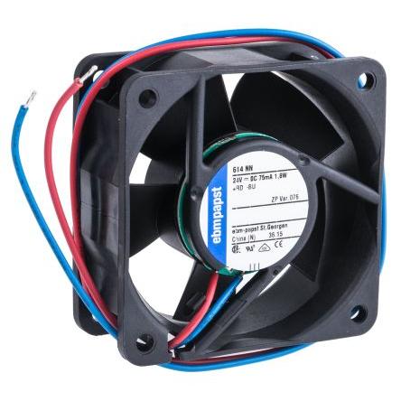 ebm-papst Axiální ventilátor, řada: 600 N, průtok vzduchu: 42 m³/h 1.8 W 24V dc 75 mA 60 mm 60mm 25.4 mm