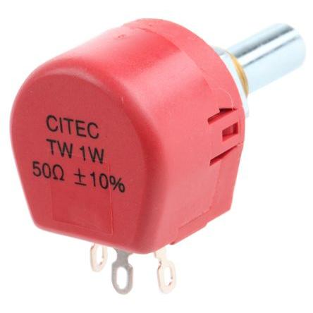 Potenciometr, průměr hřídele: 6.35 mm 1otáčkový, řada: TW 50 Ω 10 % 1 W TW1500KA Rotační, Montáž do panelu 1 TE