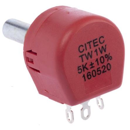 Potenciometr, průměr hřídele: 6.35 mm 1otáčkový, řada: TW 5 kΩ 10 % 1 W TW1502KA Rotační, Montáž do panelu 1 TE