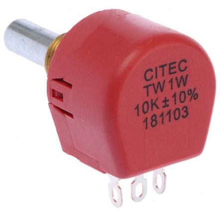 Potenciometr, průměr hřídele: 6.35 mm 1otáčkový, řada: TW 10 kΩ 10 % 1 W TW1103KA Rotační, Montáž do panelu 1 TE