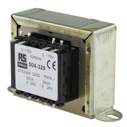 Transformátor pro montáž na podvozek 50 VA, počet výstupů: 2, sekundární napětí: 24 V ac RS PRO