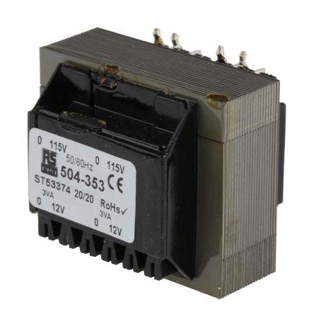 RS PRO Transformátor PCB, sekundární napětí: 24 V ac, počet výstupů: 2 Průchozí otvor 82 % 12 VA