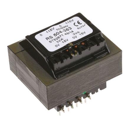 RS PRO Transformátor PCB, sekundární napětí: 24 V ac, počet výstupů: 2 Montáž na plošný spoj 12 VA