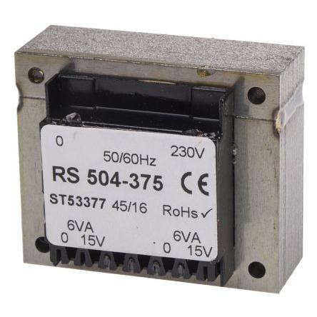 RS PRO Transformátor PCB, sekundární napětí: 5 to 24 V ac, počet výstupů: 2 Průchozí otvor 82 % 12 VA