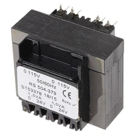 RS PRO Transformátor PCB, sekundární napětí: 24 V ac, počet výstupů: 2 Průchozí otvor 12 VA