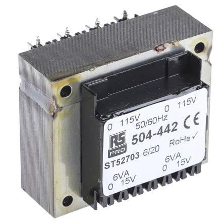 RS PRO Transformátor PCB, sekundární napětí: 24 V ac, počet výstupů: 2 Průchozí otvor 12 VA