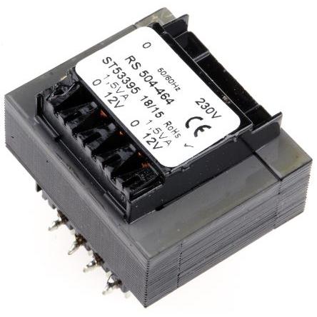 RS PRO Transformátor PCB, sekundární napětí: 5 to 24 V ac, počet výstupů: 2 Průchozí otvor 12 VA