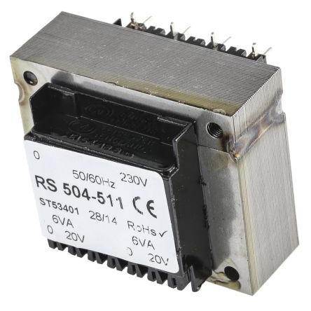 RS PRO Transformátor PCB, sekundární napětí: 5 to 24 V ac, počet výstupů: 2 Průchozí otvor 12 VA