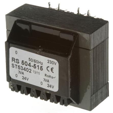 RS PRO Transformátor PCB, sekundární napětí: 5 to 24 V ac, počet výstupů: 2 Průchozí otvor 12 VA