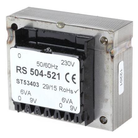 RS PRO Transformátor PCB, sekundární napětí: 5 to 24 V ac, počet výstupů: 2 Průchozí otvor 12 VA