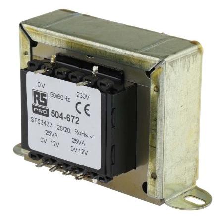 Transformátor pro montáž na podvozek 50 VA, počet výstupů: 2, sekundární napětí: 12 V ac RS PRO