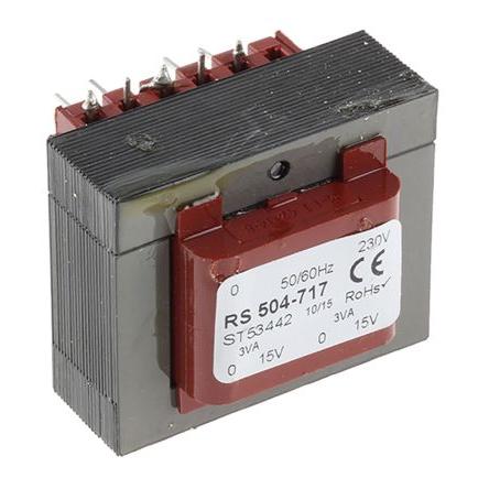 RS PRO Transformátor PCB, sekundární napětí: 6 to 15 V ac, počet výstupů: 2 Průchozí otvor 20 VA