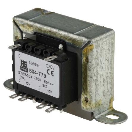 Transformátor pro montáž na podvozek 6 VA, počet výstupů: 2, sekundární napětí: 12 V ac RS PRO